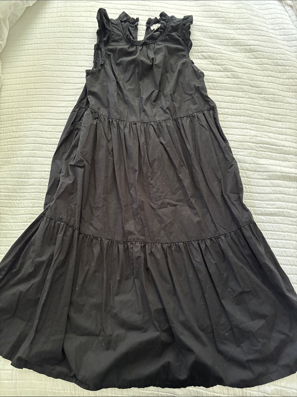 J. Crew Black Ruffle Tiered Midi Dress